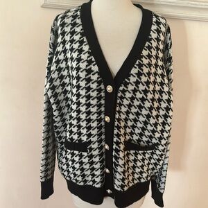 Houndstooth sweater cardigan.